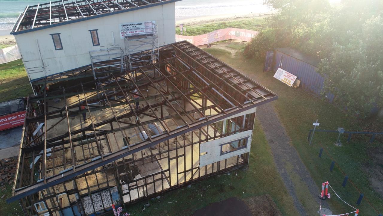 The old Woolgoolga SLSC clubhouse being demolished. February 2021.