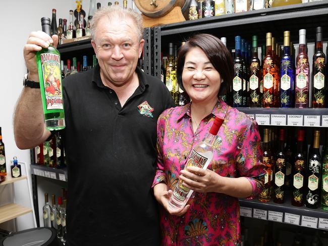 Gordon Chalmers (general manager) and Shumei Hou (managing director) in the distillery shop/bar which is now temporarily closed. Picture: Tertius Pickard