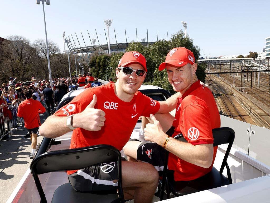 It’s clear Warner has formed strong relationships in Sydney, particularly with his best mate Errol Gulden. Picture: Phil Hillyard