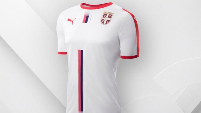 Serbia's white Puma away kit features a red, blue and white stripe
