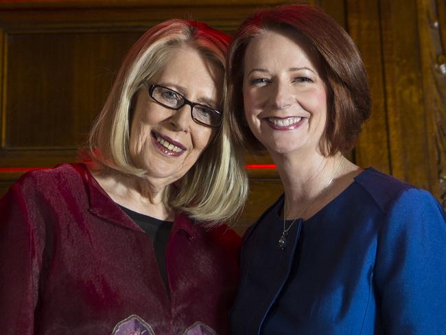 In defence of Gillard ... Writer Anne Summers poses with former Prime Minister Julia Gillard before the event 'Anne Summers Conversations with Julia Gillard' at Melbourne Town Hall. Picture: Walmsley Stuart Cas