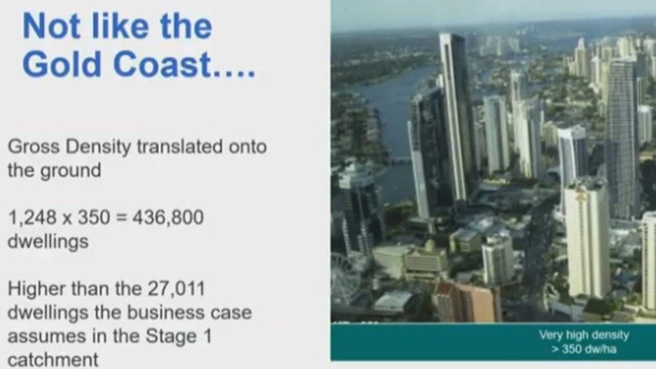 Comparisons have been made between estimated dwellings per hectare between Maroochydore and Kawana and the Gold Coast.