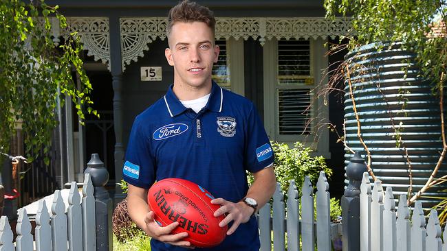 AFL Geelong draftee Francis Evans 18yrs at home in Brunswick West. Francis will be leaving home to move to Geelong as he embarks on his AFL career. Picture : Ian Currie