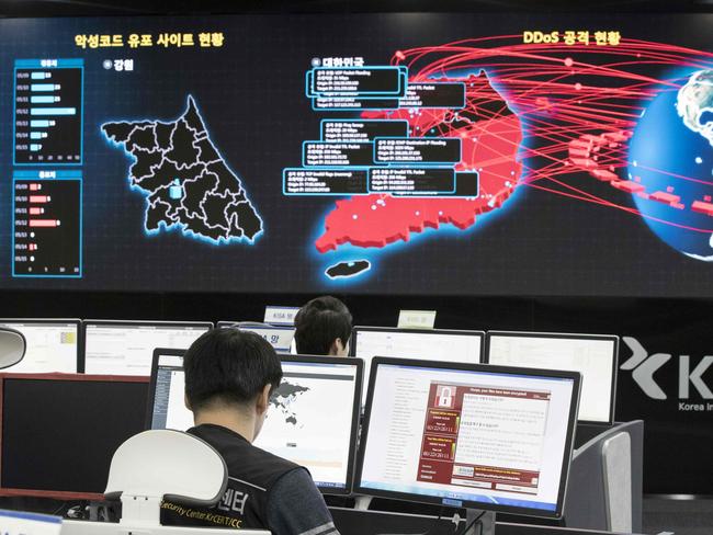 A photo taken on May 15, 2017 shows staff monitoring the spread of ransomware cyber-attacks at the Korea Internet and Security Agency (KISA) in Seoul More cyberattacks could be in the pipeline after the global havoc caused by the Wannacry ransomware, a South Korean cybersecurity expert warned May 16 as fingers pointed at the North. More than 200,000 computers in 150 countries were hit by the ransom cyberattack, described as the largest ever of its kind, over the weekend.   / AFP PHOTO / YONHAP / YONHAP / REPUBLIC OF KOREA OUT  NO ARCHIVES  RESTRICTED TO SUBSCRIPTION USE