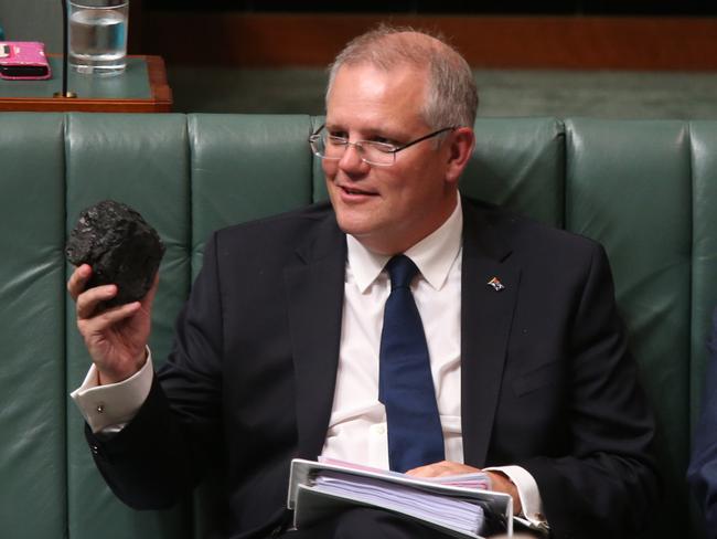 Then Treasurer Scott Morrison took a lump of coal into Question Time in February 2017 - and the visual will be hard for the now Prime Minister to shake. Picture: Kym Smith