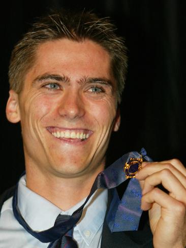 2002: Brisbane Lions’ Simon Black after with his Brownlow Medal. Picture: NewsCorp <a href="http://www.heraldsun.com.au/entertainment/brownlow-red-carpet" target="_blank">MORE BROWNLOW COVERAGE</a>