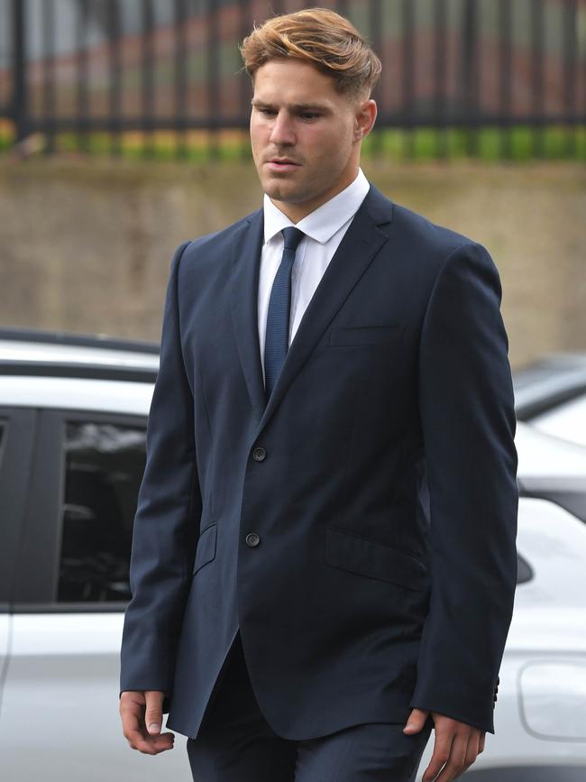 NRL player Jack De Belin at Wollongong Courthouse for the continuing rape trial. Picture: NCA NewsWire / Simon Bullard