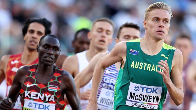 Stewart McSweyn competing in the 1500m semi at the world athletics championships last year.