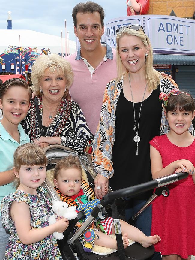 Patti Newton with Lauren and Matt Welsh and there children Sam, Eva, Monty and Lola. Picture: Julie Kiriacoudis.