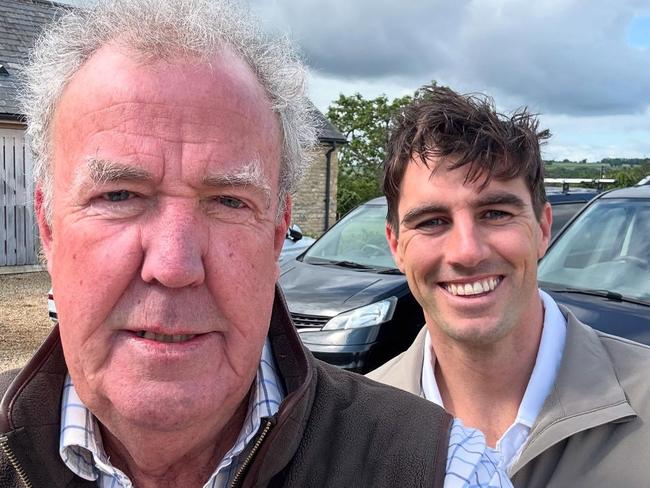 UK television star Jeremy Clarkson and Australian cricket captain Pat Cummins at Diddly Squat farm. Picture: Instagram.