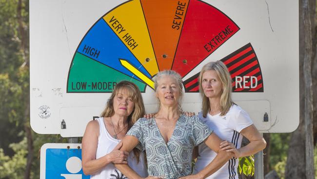 Sharon Murdoch, Jan Saunders and Mel Ellis want the CFA to stop giving permits for private firework displays. Picture: Rob Leeson