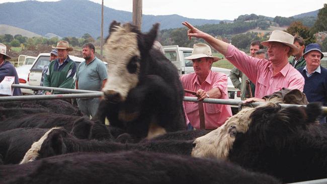 Stephen Street bids during the Myrtleford weaner sale in 2001.