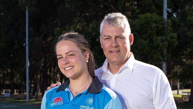 Audrey Little and her father, former Wallaby Jason Little, when she first made the Academy back in 2019. She is now completing her final year of school.