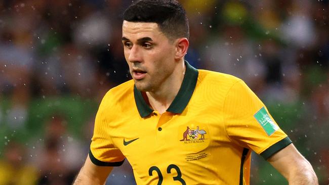MELBOURNE, AUSTRALIA - JANUARY 27: Tom Rogic of Australia in action during the FIFA World Cup Qatar 2022 AFC Asian Qualifier match between Australia Socceroos and Vietnam at AAMI Park on January 27, 2022 in Melbourne, Australia. (Photo by Jonathan DiMaggio/Getty Images)