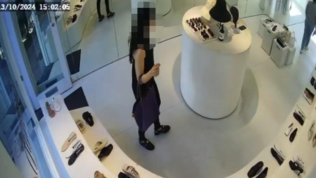 CCTV screenshots of a woman stealing a pair of sunglasses from Sydney boutique Senso.