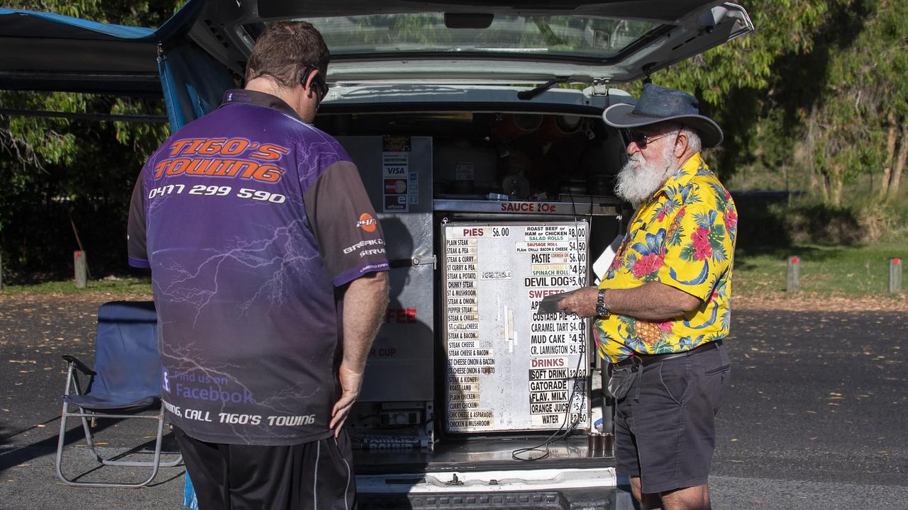 Bill Richardson is the proprietor of Cairns pie business, ‘Bushman Pies’. Billl also operates a bake shop, but says that sales during the covid outbreak from the old pie van on the side of the Highway opposite Cairns Airport is the icing on the cak, or the sauce on the pie! Picture: Brian Cassey