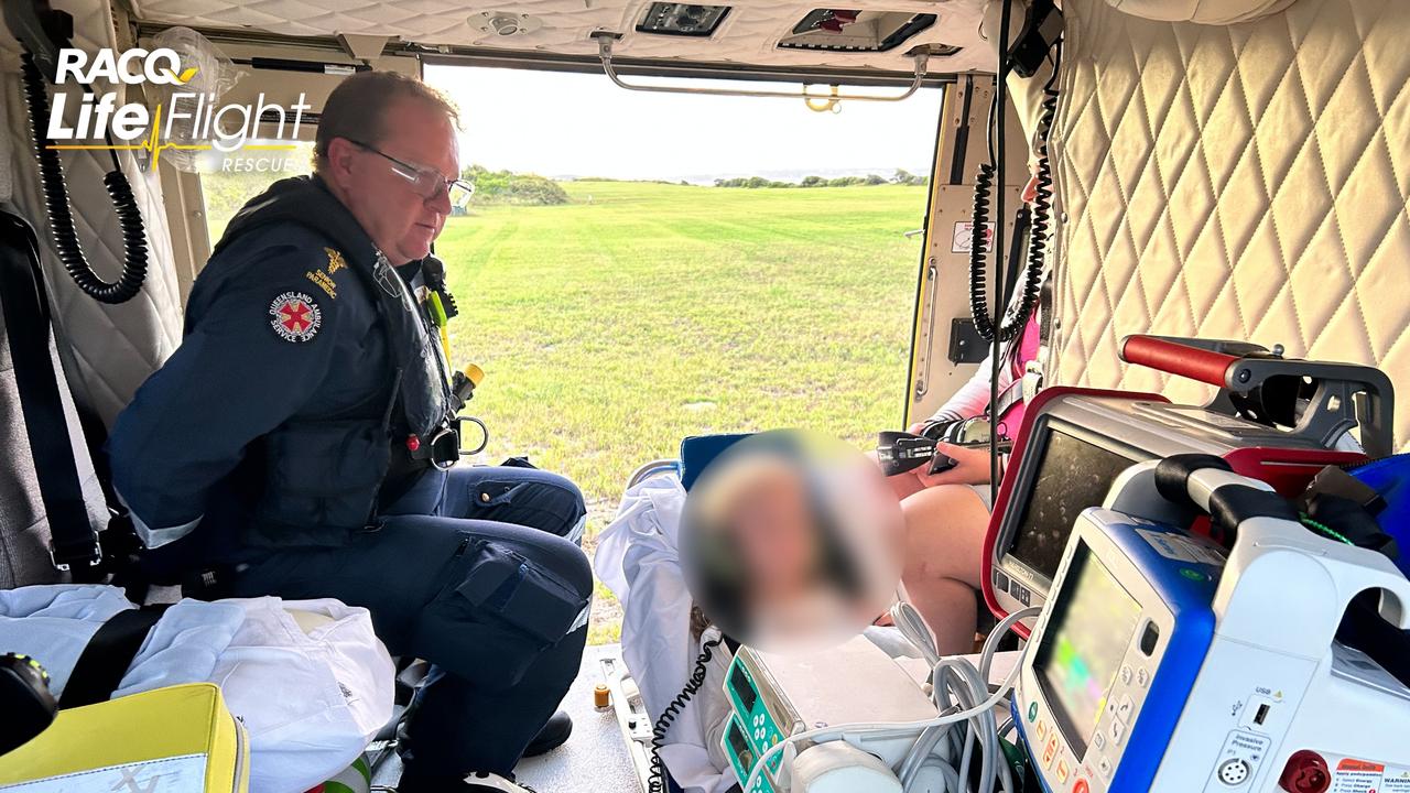 Another young girl was flown to hospital by the RACQ Lifeflight helicopter after she was attacked while swimming in April 2023. Picture: Supplied