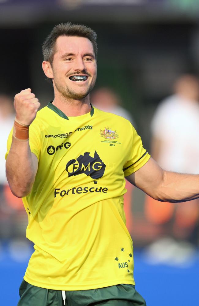 Jeremy Hayward celebrates after scoring goal for Australia. Picture: WorldSportPics / Frank Uijlenbroek.