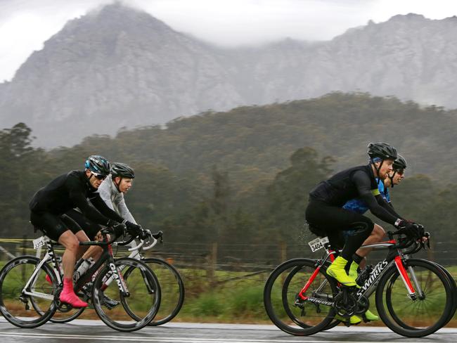 Riders competing in the second Bicycle Network Tasmanian Peaks Challenge. Pictures: CHRIS KIDD