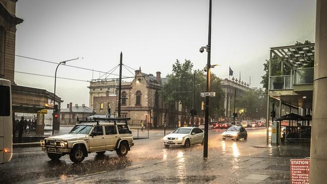 Hail along North Terrace. Picture: Mike Burton