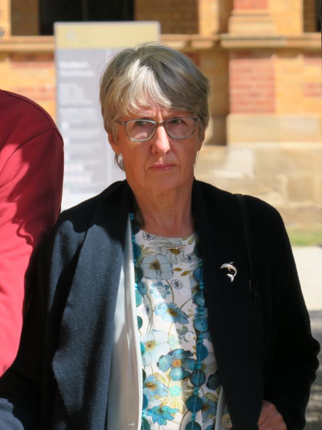 Barbara Eckersley, 69, leaves the Goulburn Supreme Court with her husband during her murder trial. Picture: Craig Dunlop