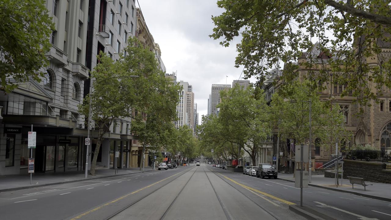 Empty Melbourne streets during the 2021 lockdowns: recent home price falls could be a “hangover” from the pandemic. Picture: Getty Images