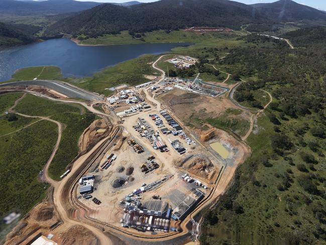 POOL PHOTO: Aerial view of the Snowy Hydro site near Tantangara Dam seen during Prime Minister Scott Morrison's aerial tour via helicopter of Snowy Hydro sites, on Friday 3 December 2021. Pool photo: Alex Ellinghausen