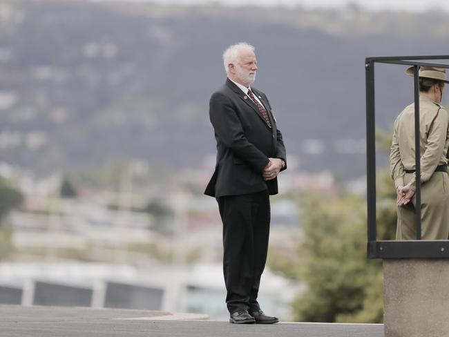 The annual remembrance day ceremony is held at the Cenotaph, Hobart, Tasmania. Tasmanian RSL President - Robert Dick. Picture: MATT THOMPSON.