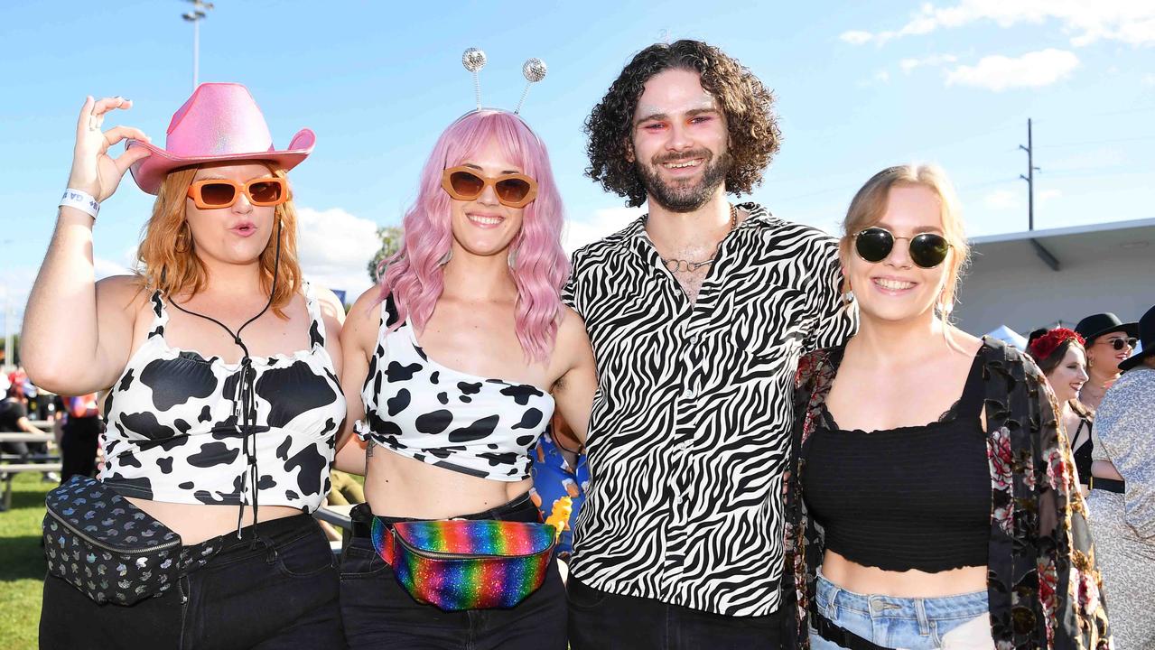 Lauren Bruce, Charlotte Thomson, John Larney and Pheobe Nixon at Groovin the Moo, Sunshine Coast 2023. Picture: Patrick Woods.