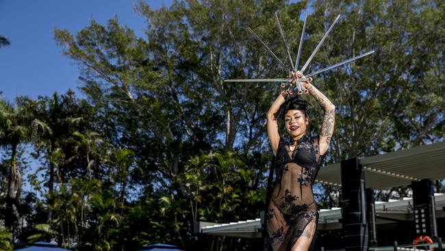 Sword Swallower Heather Holliday with some of her six swords. Picture: Jerad Williams