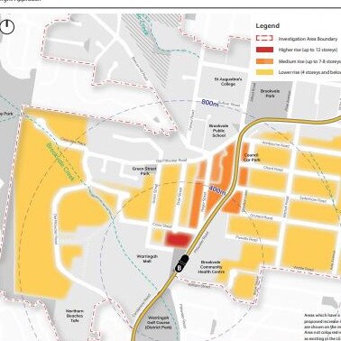 A map showing possible future building heights in Brookvale. Picture: Supplied