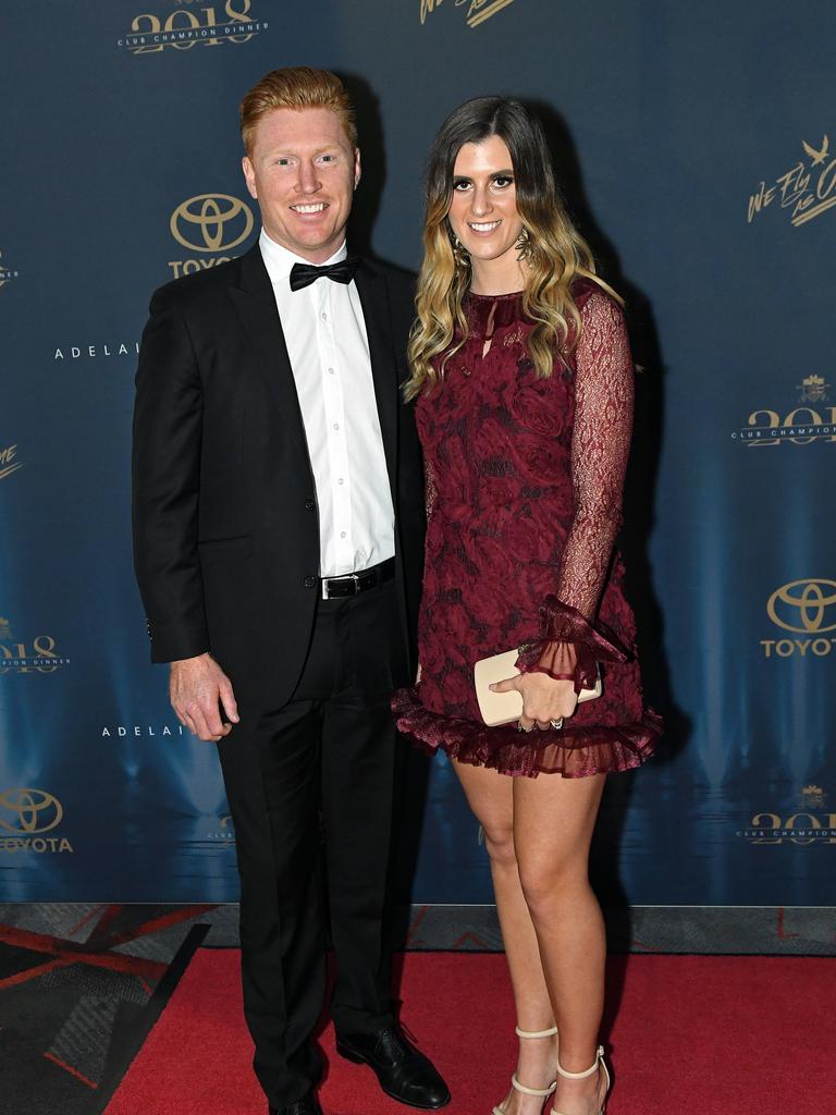 Kyle Cheney and Siubhan Cheney on the red carpet for the Adelaide Crows Club Champion awards at the Adelaide Entertainment Centre.