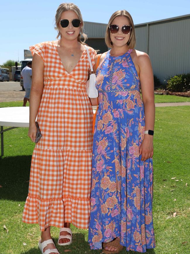 Lauren and Rachel attend the 2024 Echuca Cup races. Picture: Brendan Beckett
