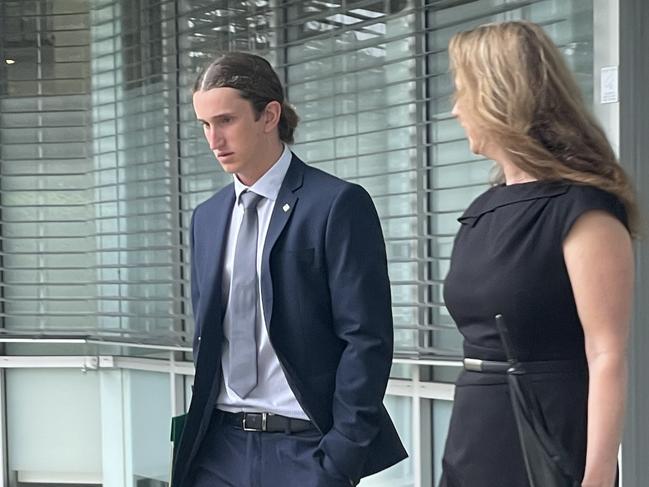 Alexander Priest, 18, leaving Gosford Local Court with a supporter after pleading guilty to two counts of possessing a prohibited drug. Picture: NewsLocal