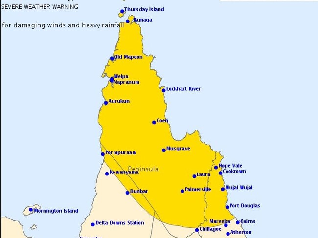 Severe weather warning area, issued by the Bureau of Meteorology at 4.57pm on Thursday, January 24. 