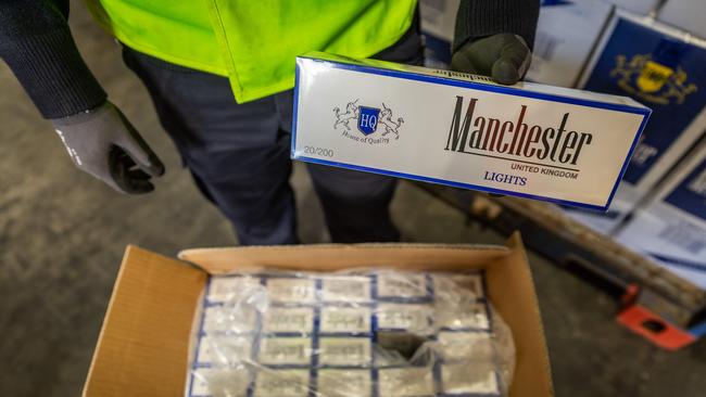 Australian Border Force officers have seized billions of illegal smokes. Picture: Jake Nowakowski