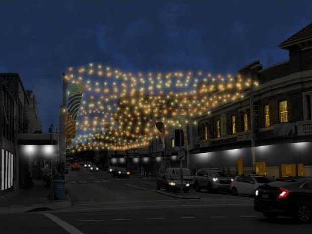 Artist's impression of Norton St by night for the Parramatta Road Urban Amenity Improvement Program.