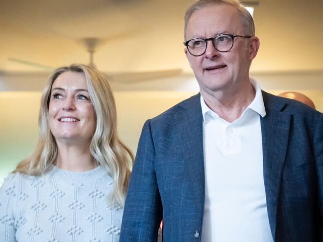 Prime Minister Anthony Albanese with his fiancee Jodie Haydon. Picture: NewsWire / Monique Harmer