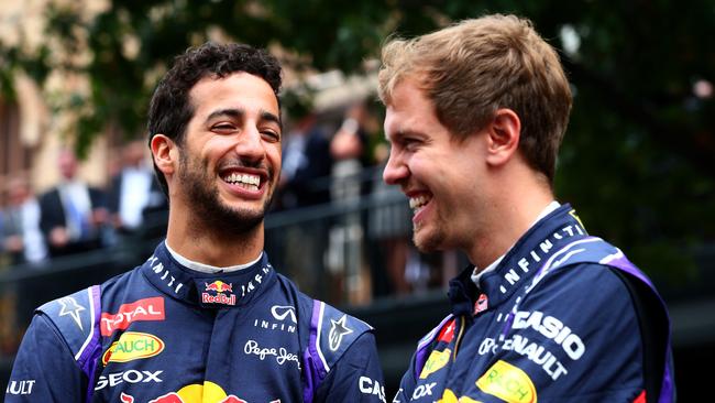 Daniel Ricciardo and Sebastian Vettel raced together at Red Bull. Picture: Getty