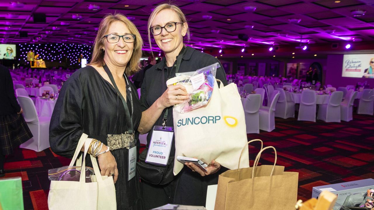 Toowoomba Hospital Foundation volunteers Emily O'Sullivan (left) and Jaime Thomas at the Women of Strength fundraiser at Rumours International, Friday, August 19, 2022. Picture: Kevin Farmer