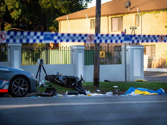 A motorcyclist has died of his injuries after colliding with a telegraph pole in Strathfield during a high speed chase with police. Picture: Tom Parrish