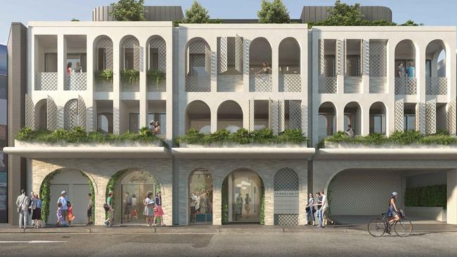 An artist's impression of a proposed shop-top apartment redevelopment of a backpacker's hostel in Raglan St, Manly. Picture: Carlisle Architects