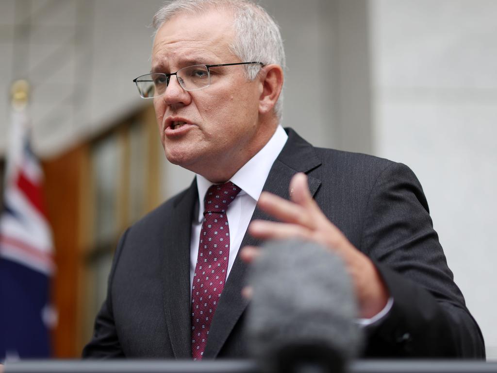 Prime Minister Scott Morrison said Ms Holgate made the decision to leave Australia Post despite publicly declaring ‘she can go’ if she refused to resign. Picture: NCA NewsWire/Gary Ramage