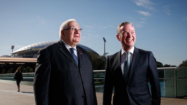 General Laurent Collet-Billon, head of the French defence procurement office, with Defence Industry Minister Christopher Pyne.