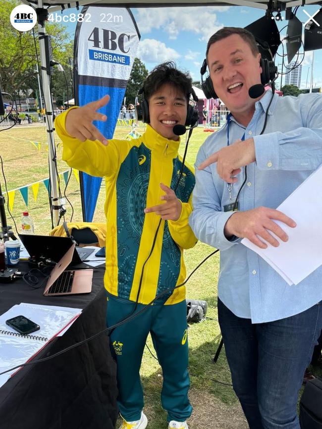 Olympic break dancer Jeff Dunde and 4BC presenter Peter Fegan. Source: Instagram.