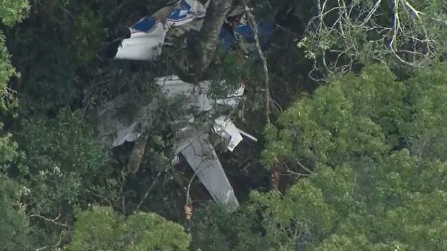 Wreckage of the light aircraft that was found in the Sunshine Coast hinterland. Picture: Seven News