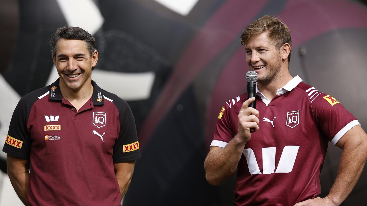 Billy Slater and Harry Grant talk up Queensland’s chances. Picture: Daniel Pockett/Getty Images