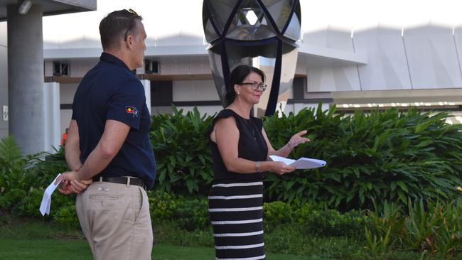 The Services Union executive president Jennifer Thomas and lead organiser John Denny addressed the crowd of council workers on Thursday morning. Picture: Jessica Baker