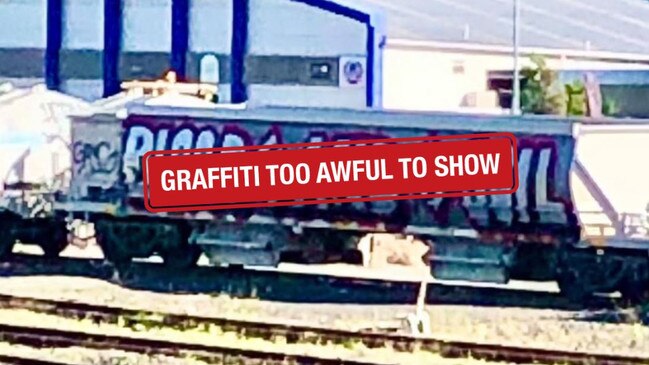 Hateful graffiti on a train carriage at Moorooka.