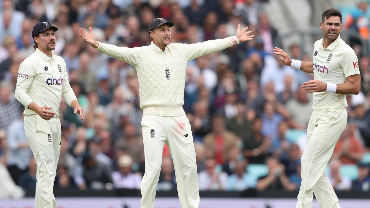 Rory Burns, Joe Root and James Anderson ill also be touring Australia this summer. Photo by Julian Finney/Getty Images.